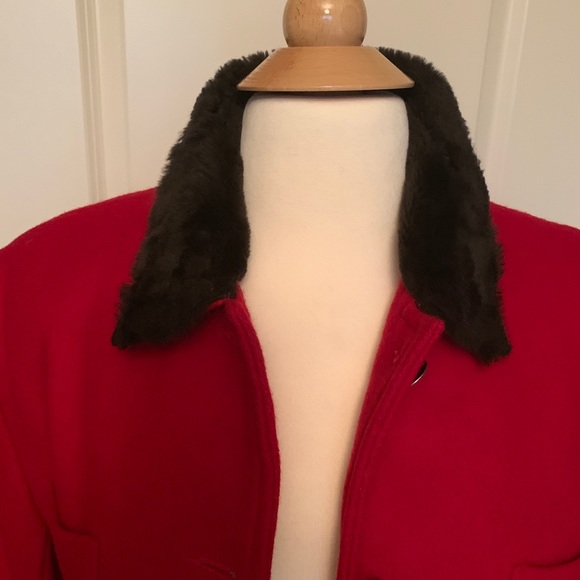British Khaki red wool jacket with faux fur collar - Picture 3 of 6